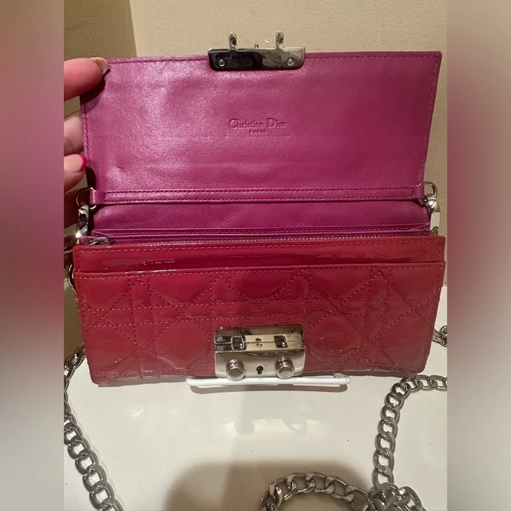 Christian Dior Berry Cannage Wallet On a Chain